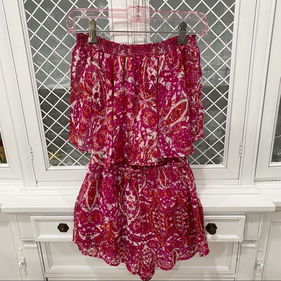 Show Me Your Mumu Rosarita Romper Pink Floral Off the Shoulder Sz XS Romantic - Picture 3 of 9